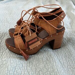 Pikolinos St Martin Lace Up Woven Leather Platform Sandals Size 40